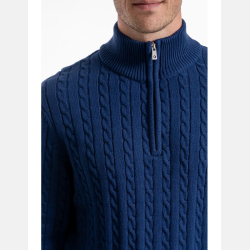 GRANATOWY męski DZIANINOWY sweter, zamek, półgolf, wzorek MORAJ